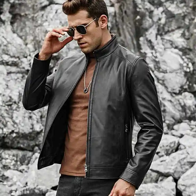 Black leather jacket men's, when it comes to styling a black leather jacket for men, the pairing of trousers can greatly influence