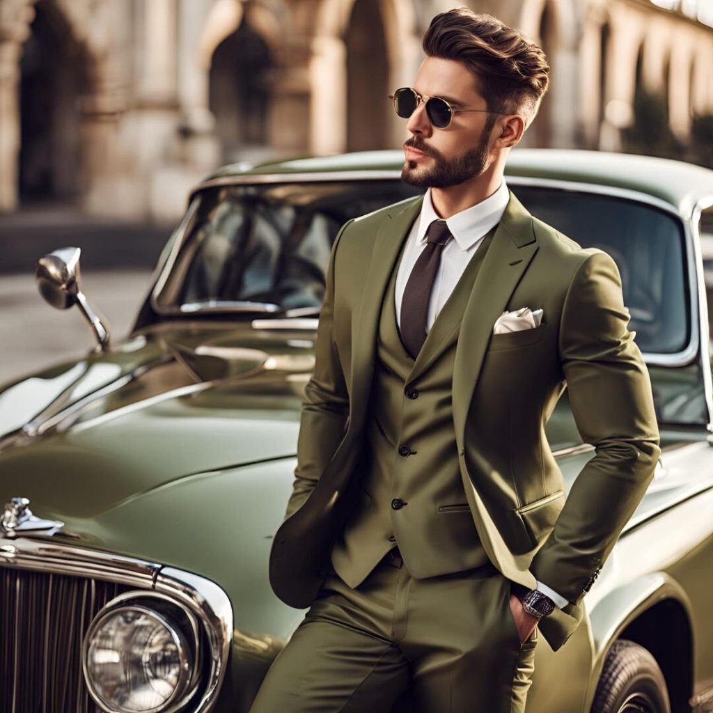 Olive green suit men